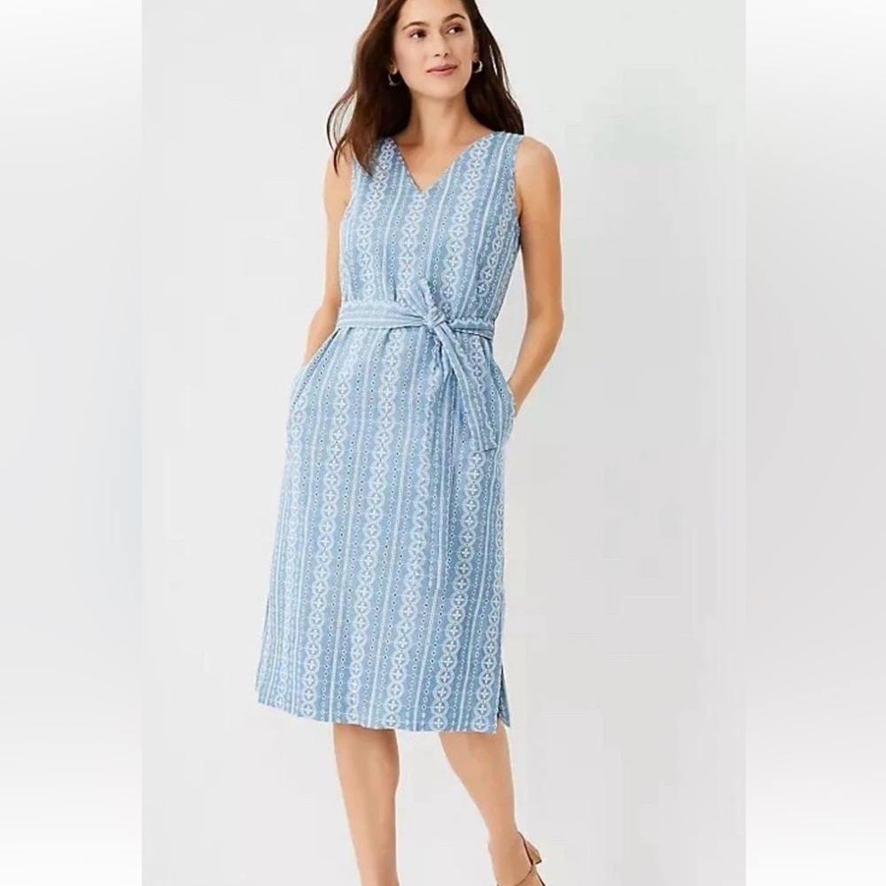 Ann Taylor Midi Dress- Light Blue, Embroidered